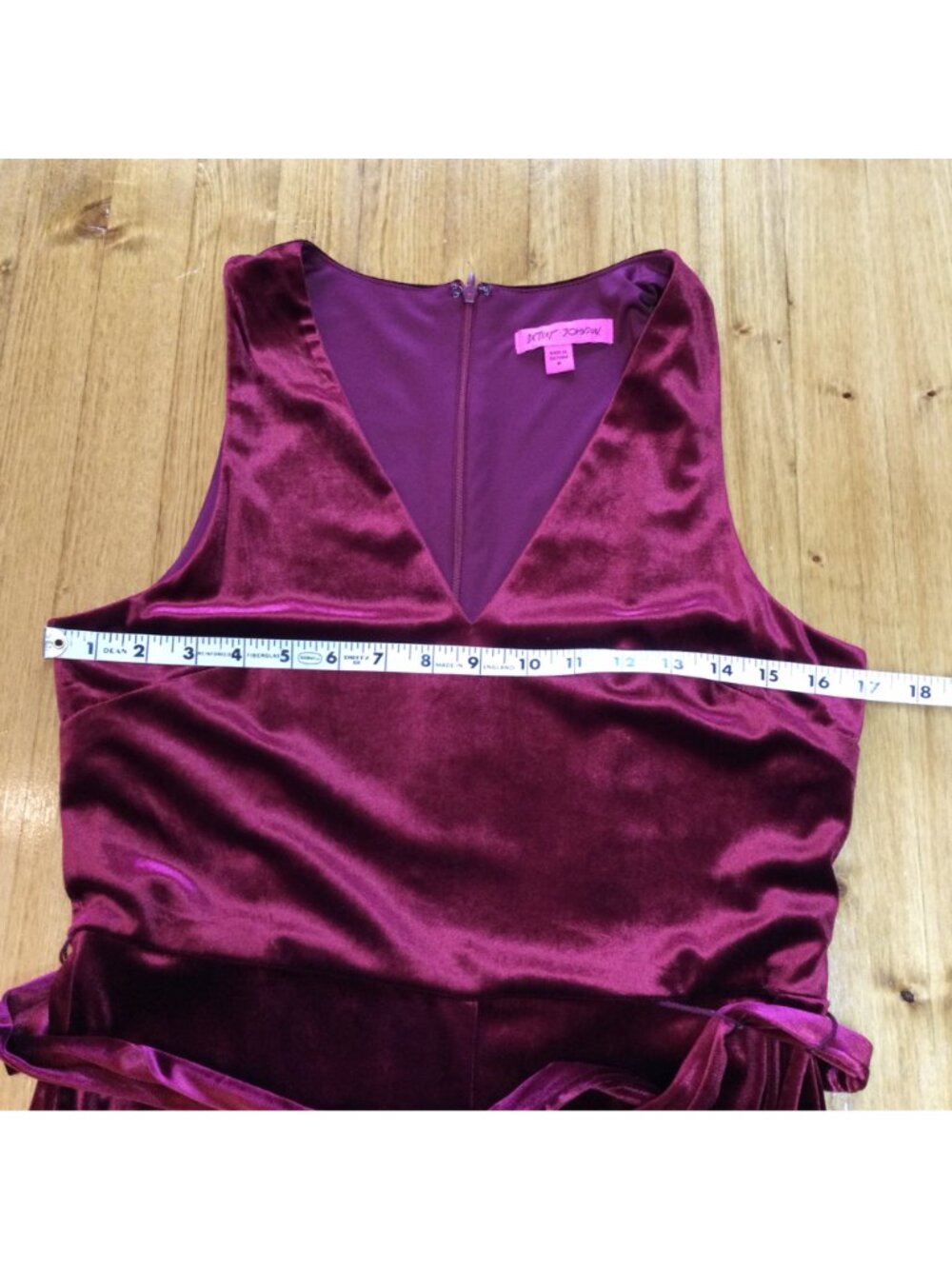 Betsey Johnson Velvet Jumpsuit Sleeveless Ruffled Wide Leg Red Burgundy Size 8 - Picture 5 of 11